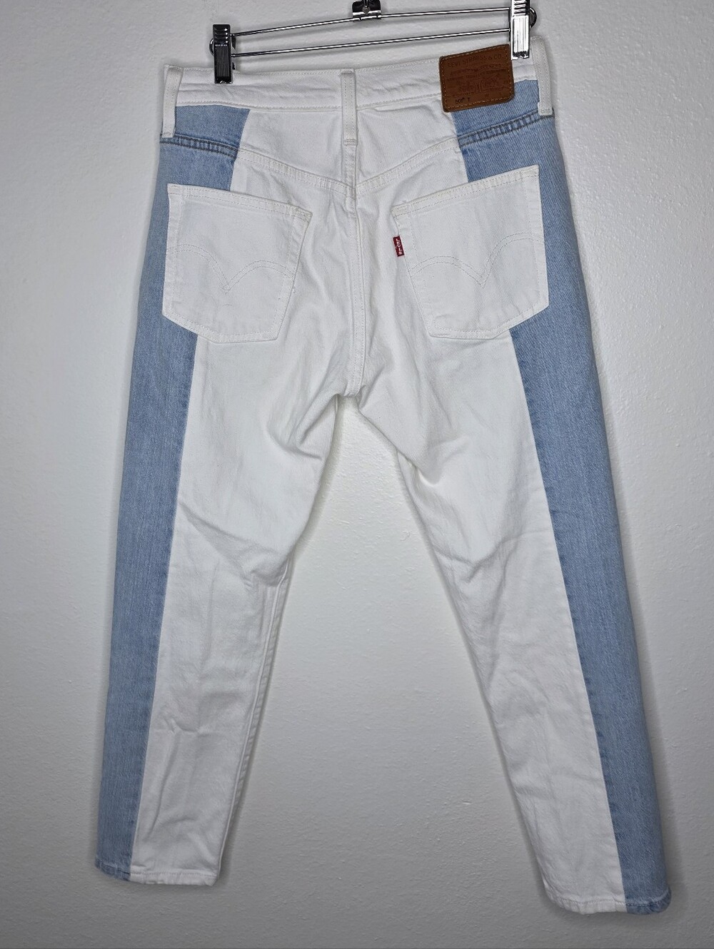 Levi’s Premium 501 Original Crop Pieced Jeans Two Tone White Blue Colorblock 26 - Picture 1 of 7